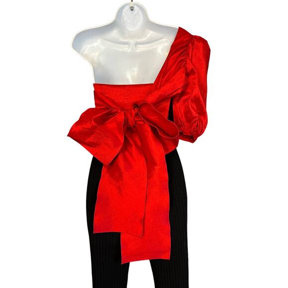 NBD Red One Shoulder Top XS Cocktail Party Designer Taffeta Revolve $188 NEW - Picture 8 of 13